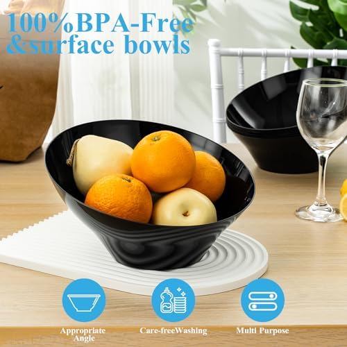BESTVIP 54 Oz Black Plastic Angled Serving Bowls, 12 Pack
