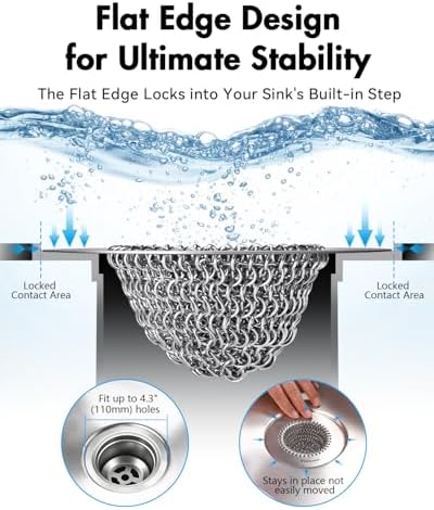 2 Pack Reversible Kitchen Sink Drain Strainer, Anti-Clog Flat Edge Design