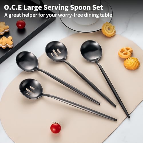 4 Piece Serving Spoons Set(2 Spoons and 2 Slotted Spoons),O.C.E. Stainless Steel Buffet Serving Utensils,10.3 Inches,Premium Flatware,Matte Black