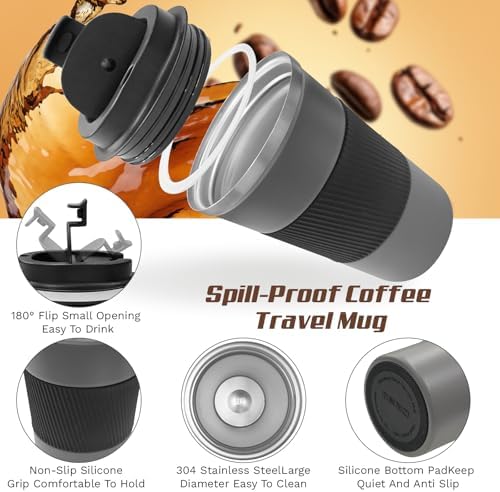 Vacuum Insulated Stainless Steel Travel Coffee Mug,Leak Proof Cup with Lid