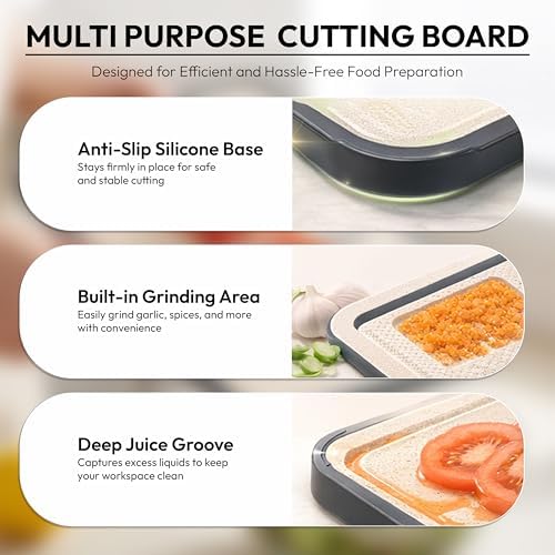 ELK DESIGNS Titanium Cutting Board - Double Sided Food Grade Chopping Board For Kitchen - Pure Titanium/PP, Non Porous Odor Resistant Cutting Board for Meat, Vegetables & Fruits, Large Size