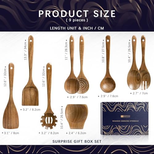Wooden Spoons for Cooking, 9-Piece Acacia Wood Utensil Gift Set