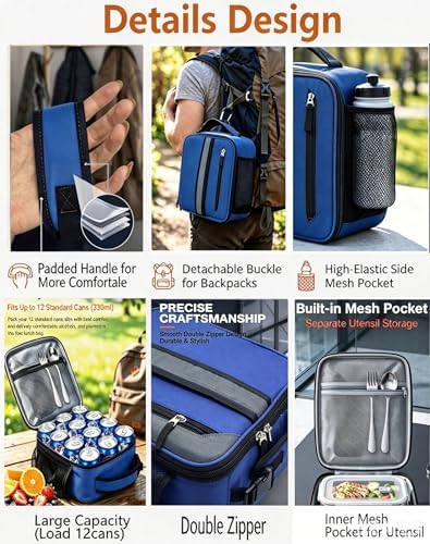 Lunch Box Insulated Lunch bag for Men Teen Kids Boys Adult Portable Stylish Small Lunchbox Special Design for Working Office school Picnic (Blue 6L(Without Shoulder Straps))