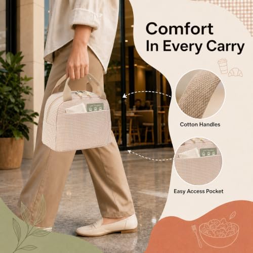 Bluboon Lunch Box for Women Cute Lunch Bag Reusable Insulated Lunch Bags Large Capacity Lunchbox Cooler for Work Picnic or Travel Gifts (Sage Green Checker, 10 x 7.5 x 8 inches)