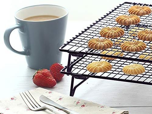 Kingrol 2-Piece Cooling Rack with Collapsible Folding Legs - for Cooking, Roasting, Drying, Grilling (Black)