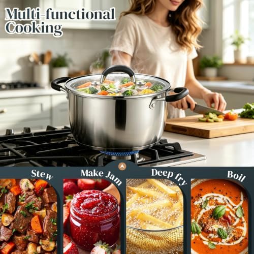 AOSION 6 Quart Deep Fryer Pot with Basket, Stainless Steel Stock Pot