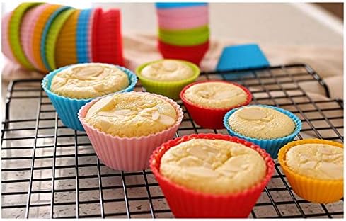 Reusable Silicone Cupcake Baking Cups 24 Pack, 2.75 inch Cups, & Non-stick Muffin Liners for Party Halloween Christmas,6 Rainbow Colors (Pack of 24,Multicolor)