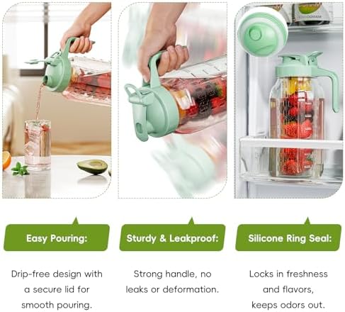 JunVpic Glass Mason Jar Pitcher, 64 oz Wide Mouth Jug