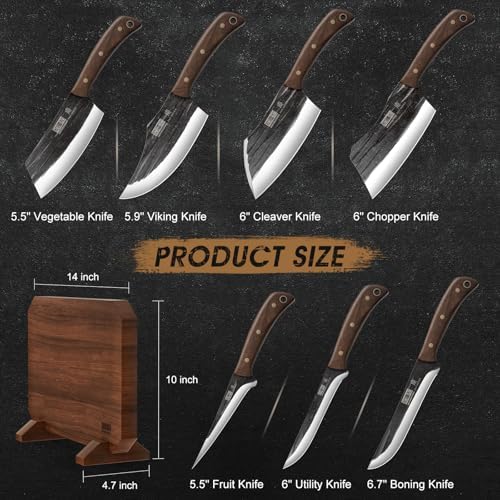 HOSHANHO 8PCS Butcher Kitchen Knife Set, Sharp Magnetic Knife Block Set