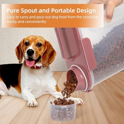 LEAWALK 5-7Lbs Dog Cat Food Storage Container with Upgraded Large Nozzle BPA-free, 4 Snap Seals Plastic Pet Food Storage Containers with Handles (Rose Pink, 5L-1pack)