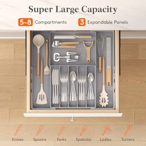 Lifewit Expandable Silverware Drawer Organizer, Utensil Tray for Kitchen