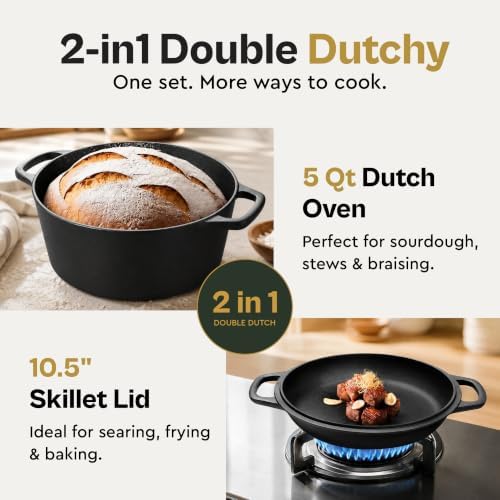 Brixby 5 QT, Pre-Seasoned Dutch Oven for Sourdough Bread Baking