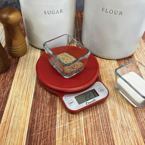Escali Telero Digital Food Scale, High Precision Kitchen Scale for Cooking, Baking, Portion Control, Meal Prep, Weigh in Grams and Ounces, 11 lb Capacity, Red (T136)
