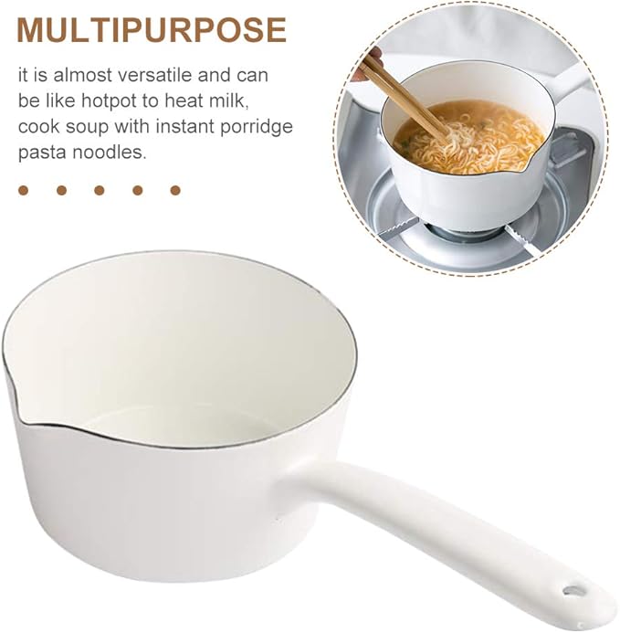 1.2L Saucepan, Nonstick Milk Pan with Pour Spouts, Butter Warmer, Melting Milk Boiling Porridge Soup Saucepan Gas Stove Enamel Milk Pot with Handle for Home Kitchen(White)