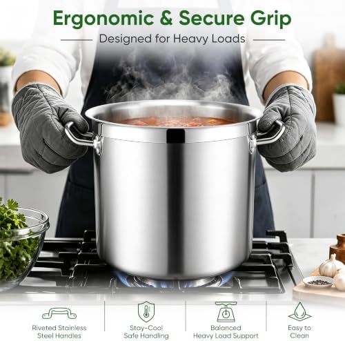 E-far 24 Quart Tri-Ply Stock Pot with Lid, Stainless Steel Cooking Pot