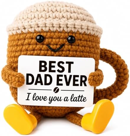 Fathers Day Gift for Dad from Daughter Son, Dad Gifts Crochet Coffee Cup, Best Dad Ever I Love You Handmade Crochet Decor, Birthday Christmas Coffee Lover Gifts for Daddy Papa