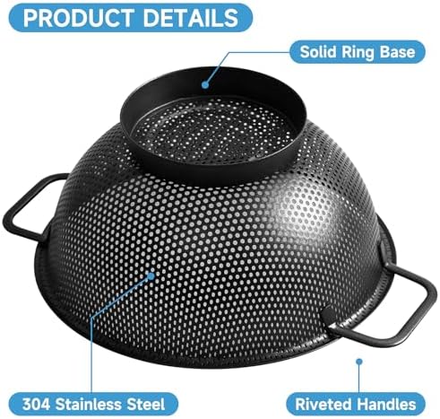 2PCS Black Colander for Kitchen, 3QT and 5QT, Stainless Steel Pasta Strainer with Handle, Pasta Strainer for Fruits Vegetables Cooking Food, Dishwasher Safe