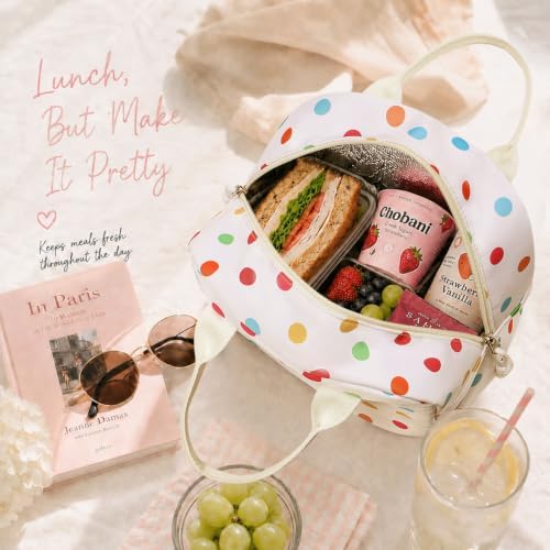LOVELYWIND Lunch Box for Women, Insulated Lunch Bag, Colorful Dot Tote
