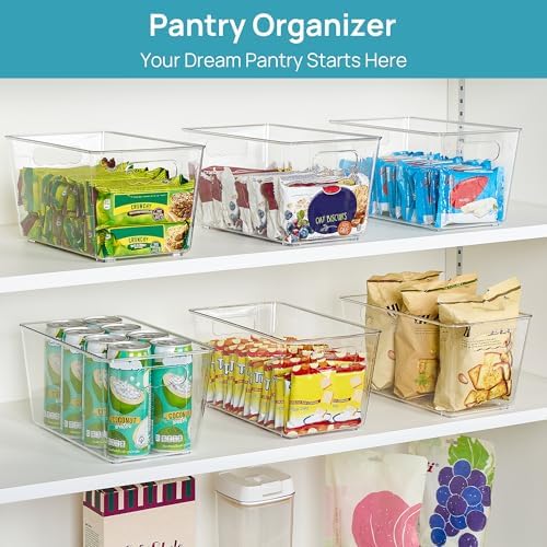 Vtopmart 6 Pack Clear Storage Bins, Pantry Cabinet Organizer Bins, Medium