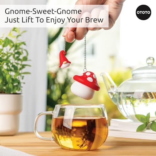 Cute Tea Strainers - Loose Leaf Tea Steeper, Tea Infuser for Loose Leaf Tea, Tea Diffusers, Tea Accessories, Mushroom Gifts, Cute Kitchen Accessories, White Elephant Gifts, (Gnomeo, Gnome)