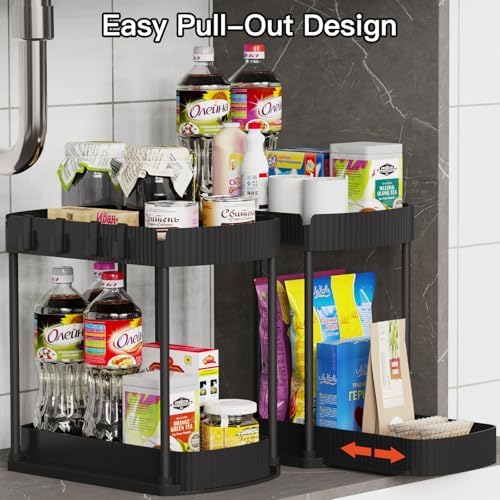 2 Packs Under Sink Pull-Out Storage Organizers, 14.8 Inches, Black