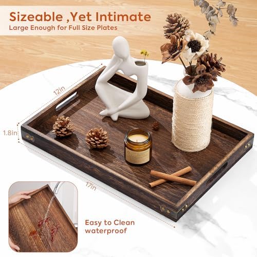 Wood Serving Tray - 17In Large Serving Tray with Handles | Decorative Tray