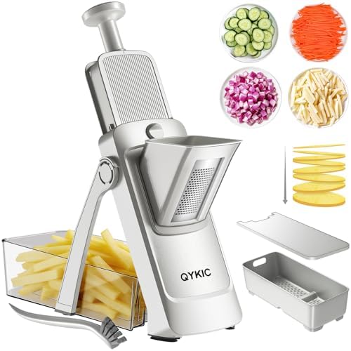 QYKIC Safe Mandoline Slicer,Vegetable Potato Slice Food Cutter for Kitchen,Thickness Adjustable Upright Veggie Chopper for Fast Meal prep (Sliver)