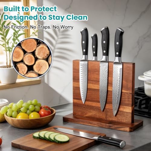 Magnetic Knife Block Wooden Knife Holder Rack for Knives Storage Stand