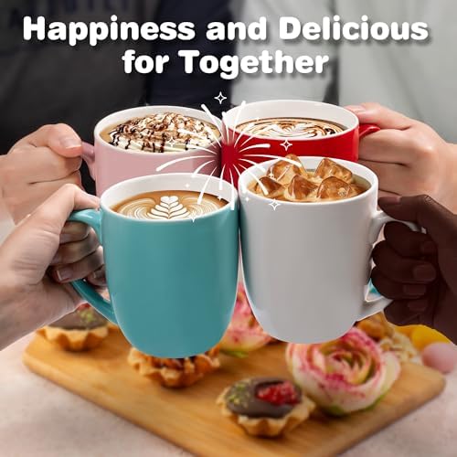 Large Ceramic Coffee Mugs Set of 6 16oz(475ml) Tea Cups Idea Gifts Pink
