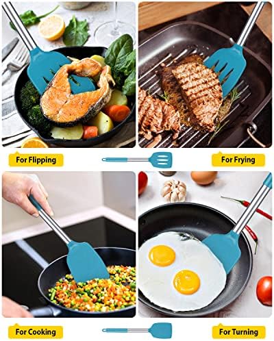 Pack of 2 Silicone Solid Turner, Non Stick Slotted Kitchen Spatulas, High Heat Resistant BPA Free Cooking Utensils, Ideal Cookware for Fish, Eggs, Pancakes(Blue)