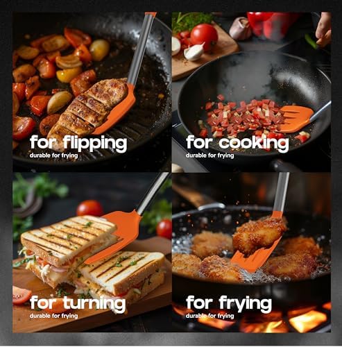 BakeRoyal Silicone Spatula Set - Turner Spatulas Silicone Heat Resistant 600°F - Slotted & Solid Silicone Spatulas for Cooking Fish, Eggs, Pancakes Flipper – Silicone Cooking Utensils Set – Orange