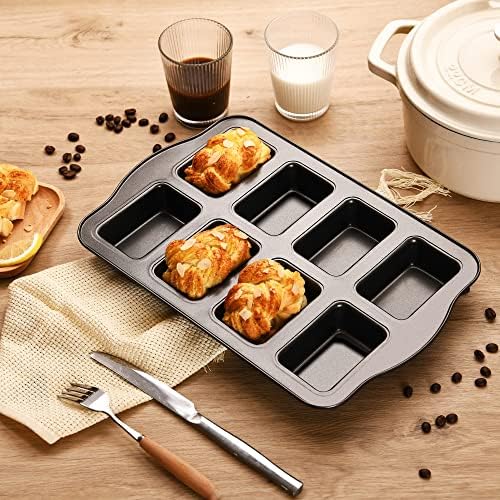 HONGBAKE Mini Loaf Baking Pans, Nonstick Small Cornbread Pan, Tiny Banana Bread Pan, Heavy Duty Carbon Steel Brownie Tin, 8-Cavity, Dark Grey