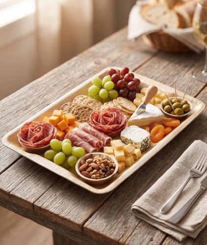 Charity Leaf Disposable Bamboo 14" x 10" Trays (10 Pieces) Bamboo Serving Platters, Disposable Boards, Eco-Friendly Dinnerware For Weddings, Catering, Events
