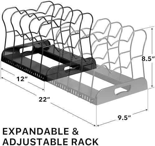Simple Houseware Expandable Pan Rack 10 Adjustable Compartments, Black