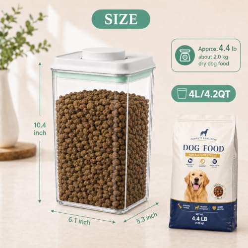 Pet Dog-Cat Airtight Food Storage-Container - 4.2Qt/4L jar(4Pc) with lid and 1/4Cup scoop | Holds 12–20 pounds of dry pet food | BPA-Free