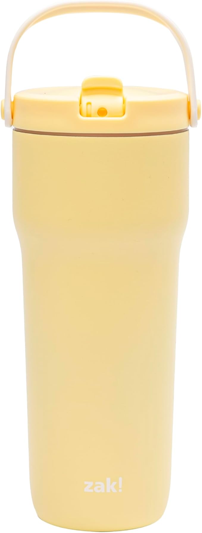 Zak Designs Sutton Travel Tumbler for On the Go, 30oz Stainless Steel with Vacuum Insulation, Straw Spout, Carry Handle for Cold Drinks (Vanilla Yellow)