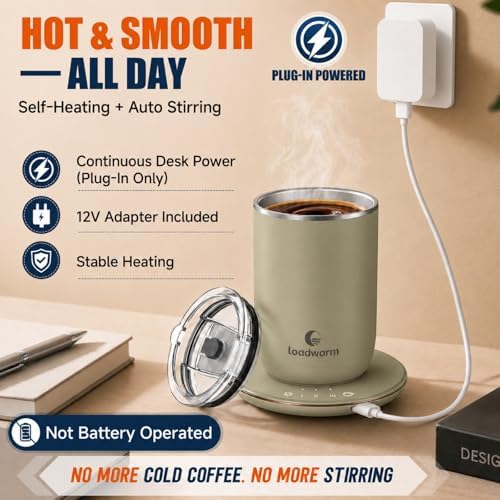Self Heated Stirring Coffee Mug, 10oz Auto Mixing Cup with Warmer, Green
