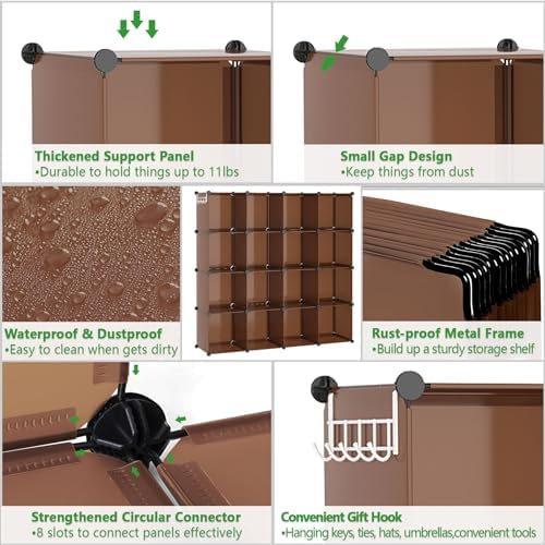 C&AHOME 16 Cube Storage Organizer Cube Shelves Units Storage Cubes, Brown
