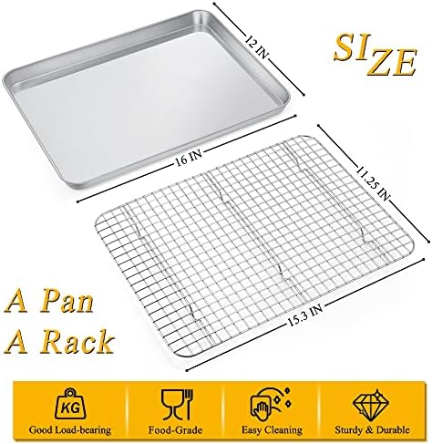 P&P CHEF 16 Inch Cookie Baking Sheet Pan with Wire Rack,2 Pcs