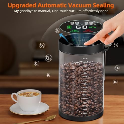 Electric Vacuum Coffee Canister, 2.0L Glass Airtight Food Storage Container