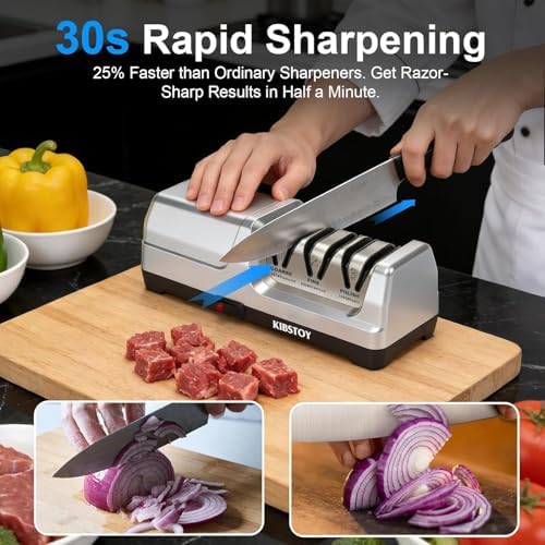 Knife Sharpener Electric – Professional 3-Stage 100% Diamond Sharpening System with 20° Precision Angle, Fast Blade Restoration, Polishing, Repair & Edge Refining for Kitchen & Outdoor Knives