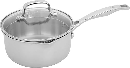 HENCKELS Clad H3 2-qt Saucepan, Induction Pan, Stainless Steel, Durable and Easy to clean
