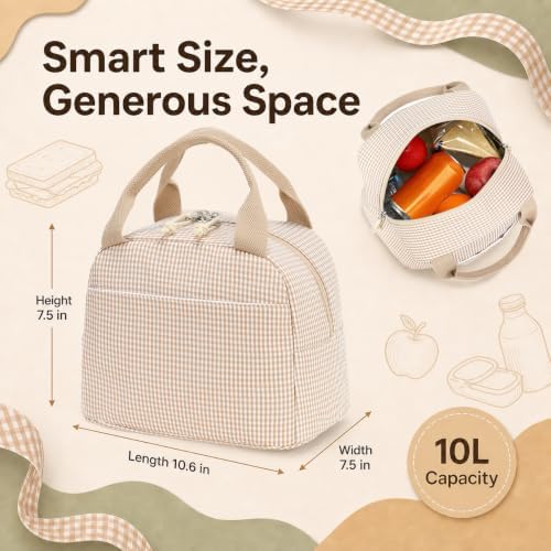 Bluboon Lunch Box for Women Cute Lunch Bag Reusable Insulated Lunch Bags Large Capacity Lunchbox Cooler for Work Picnic or Travel Gifts (Sage Green Checker, 10 x 7.5 x 8 inches)