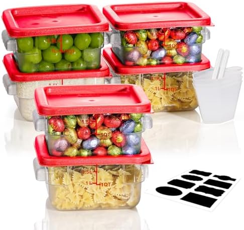 2QT 6PCS NSF Commercial Clear Food Storage Containers with Lids(RED)