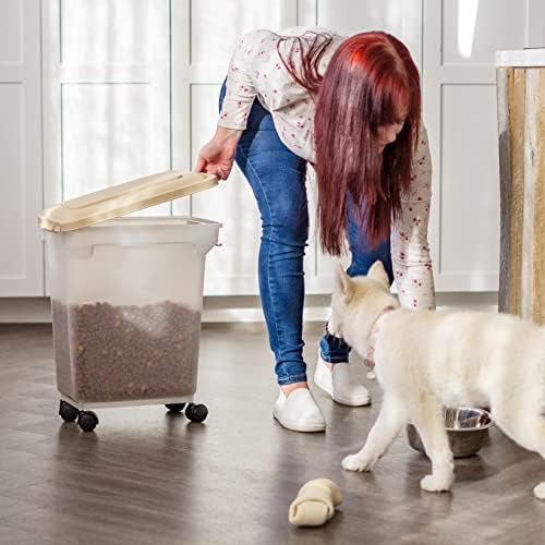 IRIS USA Dog Food Storage Container, Up to 22 lbs, Almond, Made in USA