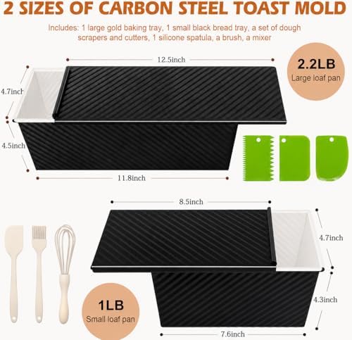 Bread Loaf Pan with Lid, 2-Pack, 2.2LB & 1LB