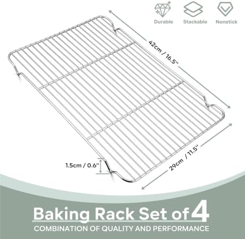Herogo 4 Pack Cooling Racks for Cooking, 16.5” x 11.5” Large Baking Racks