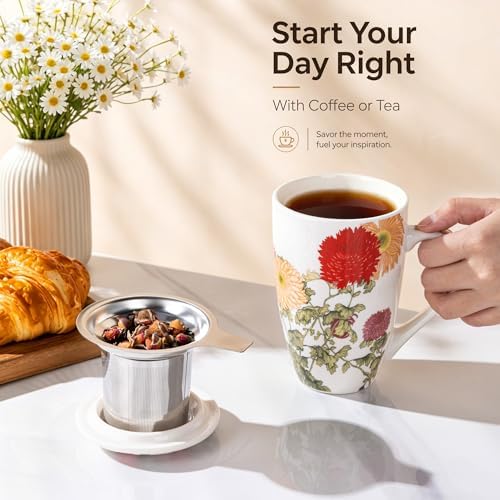AmorArc Tea Cup With Infuser and Lid, 18oz Loose Leaf Tea Mug With Steeper