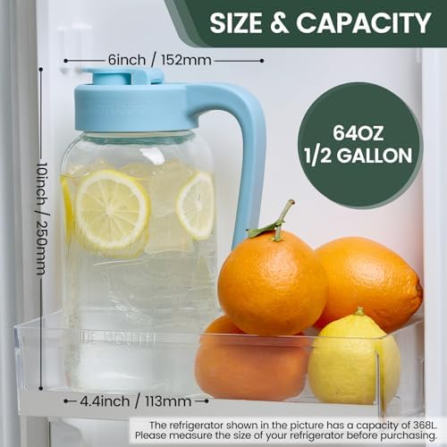 Mason Jar Pitcher, 64 oz (2 quart), Glass Pitcher with Lid