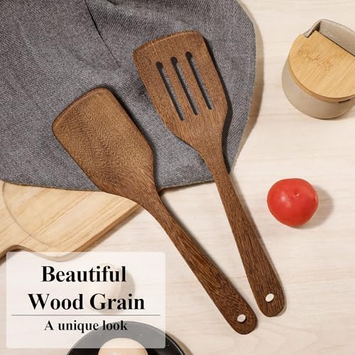 Wooden Spatula for Cooking 12 Inches Wood Spatula Slotted Turner Cooking Utensils for Nonstick Cookware, Kitchen Spatulas for Fish, Eggs, Pancakes, 2 Pack